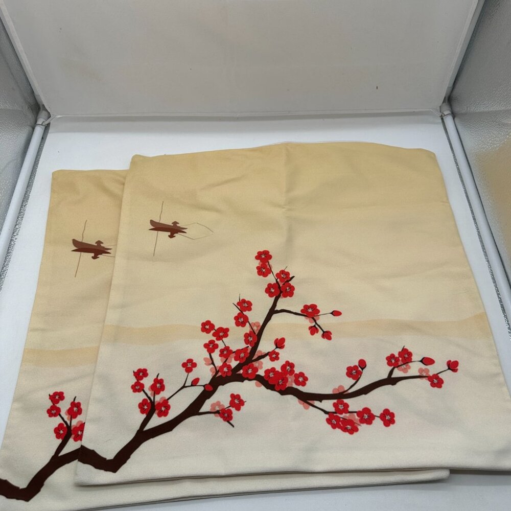 2 EUC Pillow Cover Cherry Blossom Trees 17"x 17" Square Zipper Closure KFT